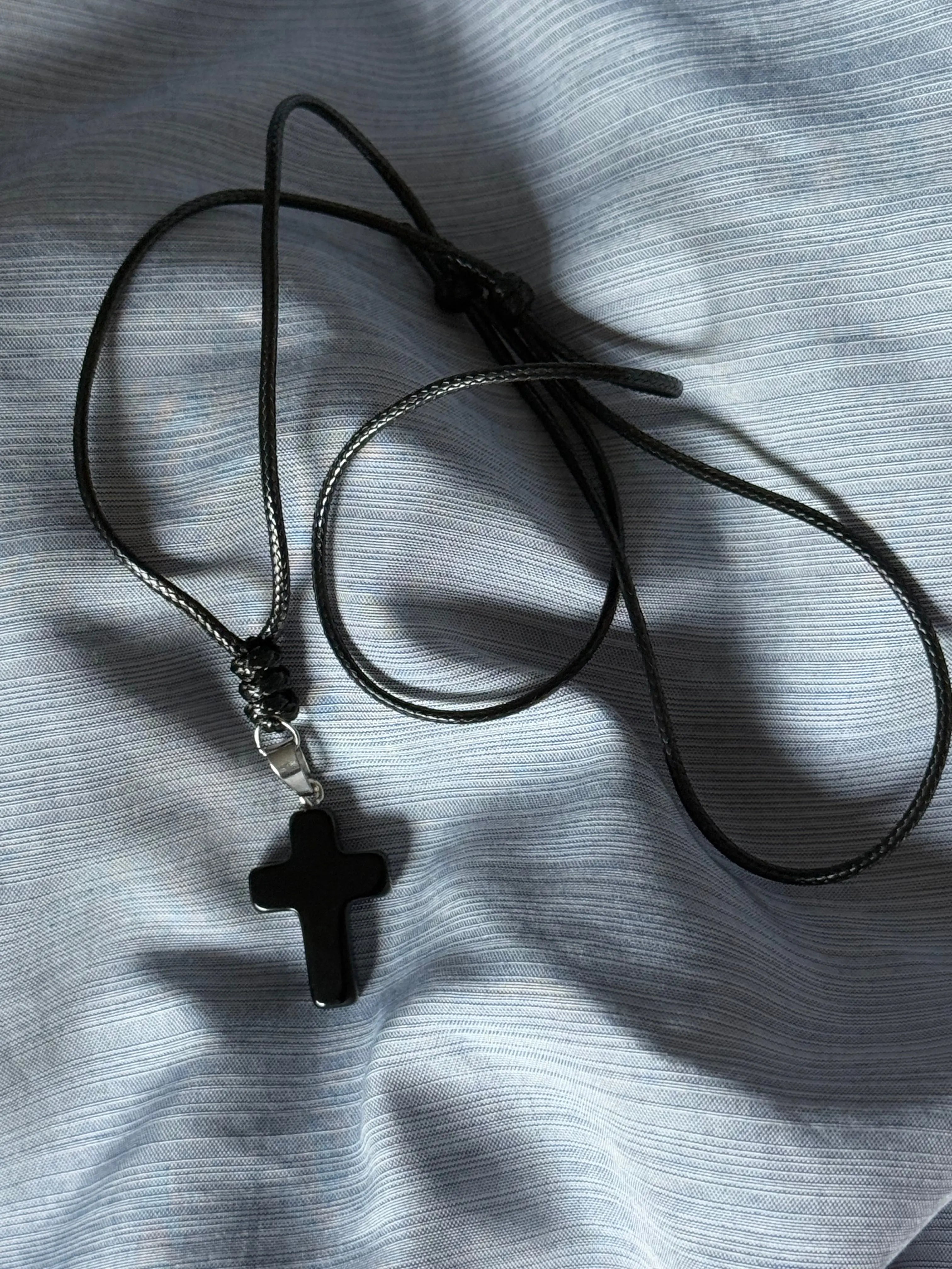 Onyx Cross Necklace with Adjustable Cord