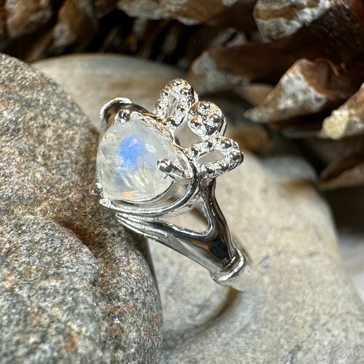 Cherish Moonstone Claddagh Ring in Sterling Silver