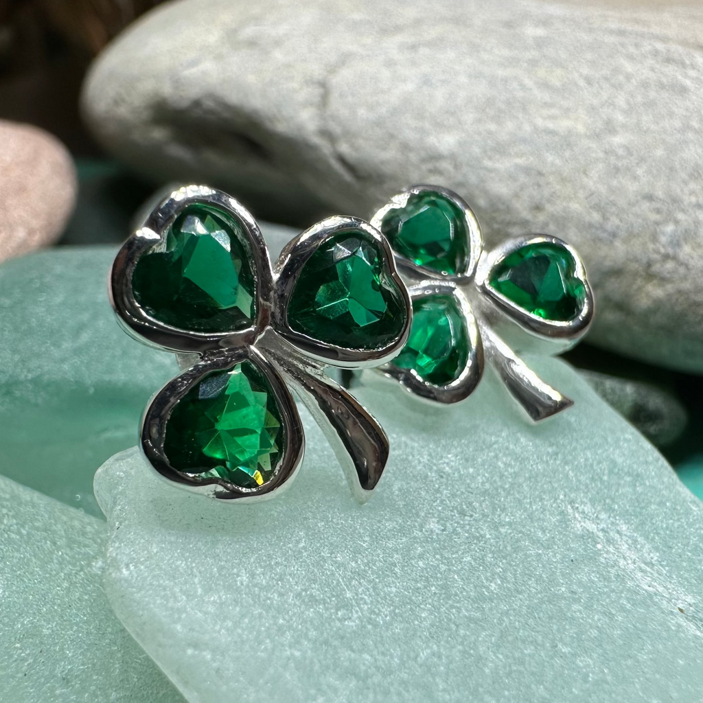 Emerald Isle Irish Shamrock Earrings in Sterling Silver | Post Earrings | Wiccan Center