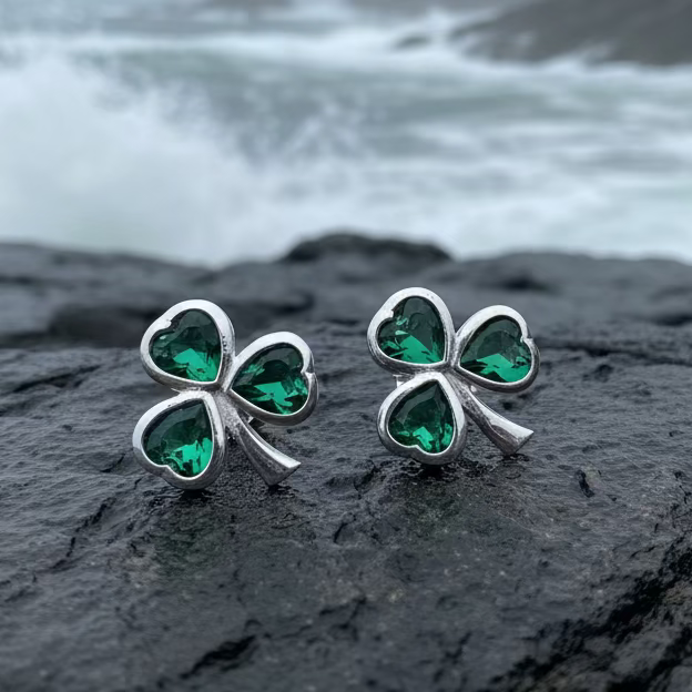 Emerald Isle Irish Shamrock Earrings in Sterling Silver | Post Earrings | Wiccan Center