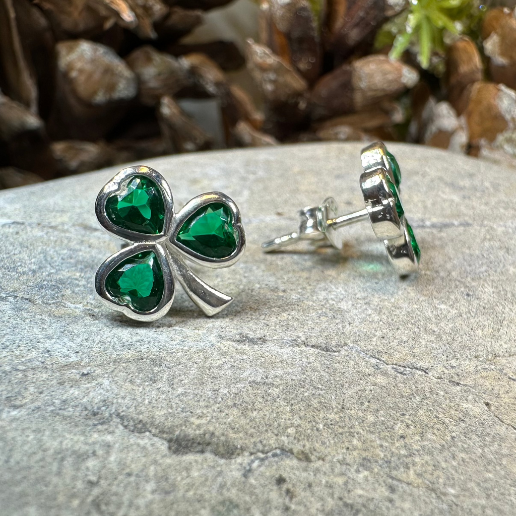 Emerald Isle Irish Shamrock Earrings in Sterling Silver | Post Earrings | Wiccan Center