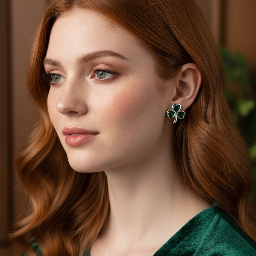 Emerald Isle Irish Shamrock Earrings in Sterling Silver | Post Earrings | Wiccan Center