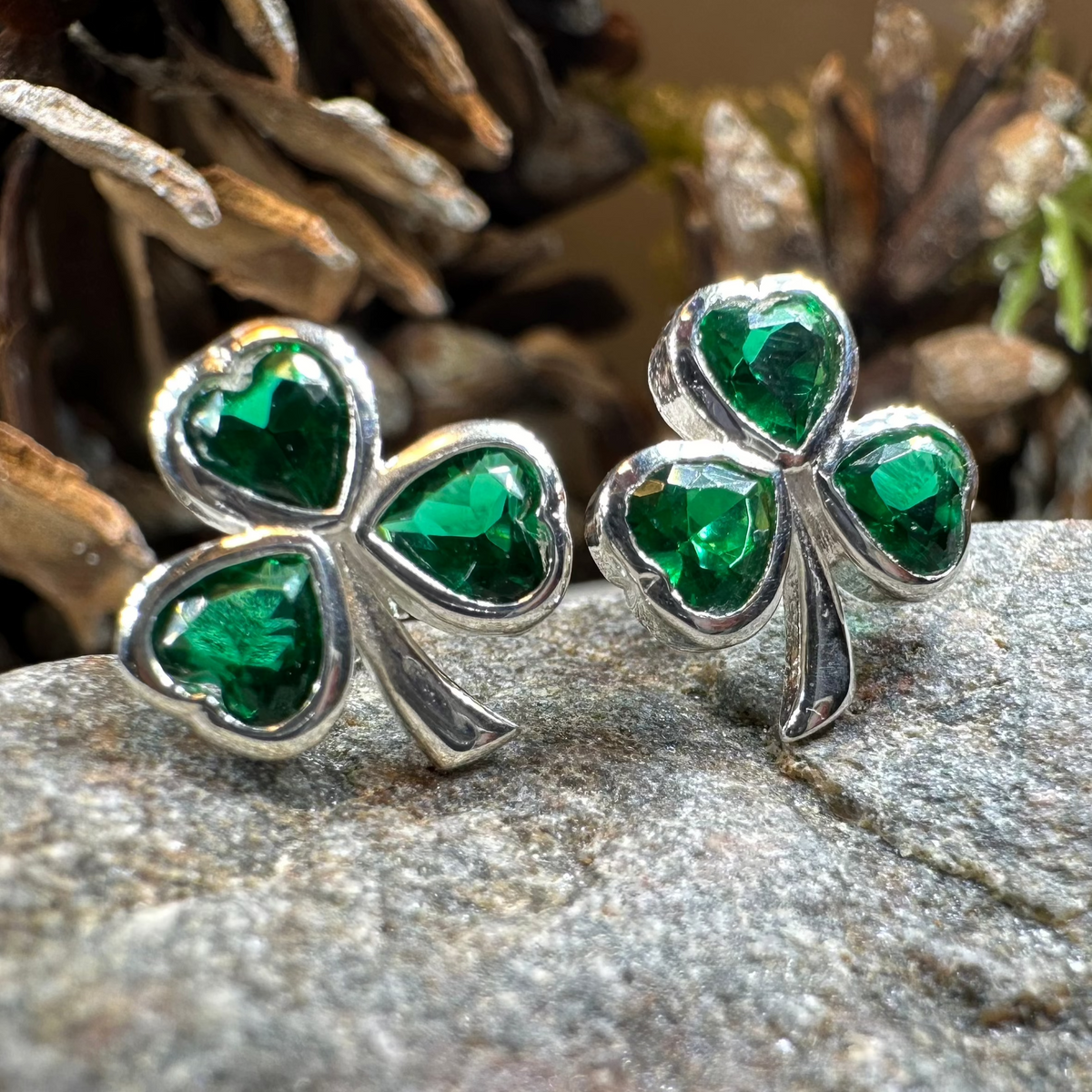 Emerald Isle Irish Shamrock Earrings in Sterling Silver | Post Earrings | Wiccan Center