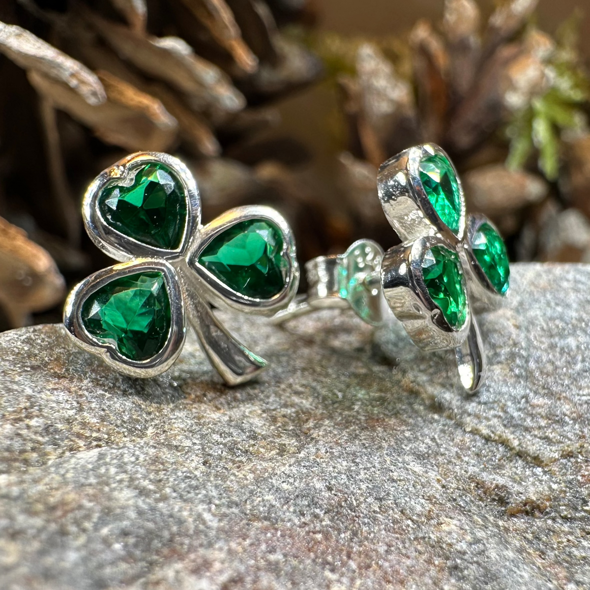 Emerald Isle Irish Shamrock Earrings in Sterling Silver | Post Earrings | Wiccan Center