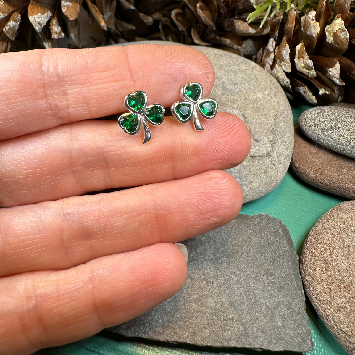 Emerald Isle Irish Shamrock Earrings in Sterling Silver | Post Earrings | Wiccan Center