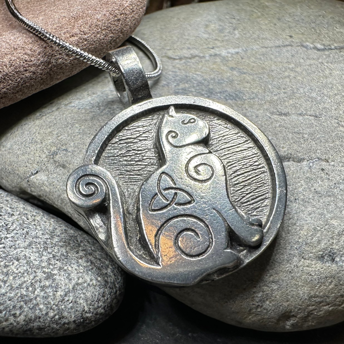 Celtic Spiral Cat Pewter Necklace - Handmade in the U.S.A. | Pendant | Wiccan Center