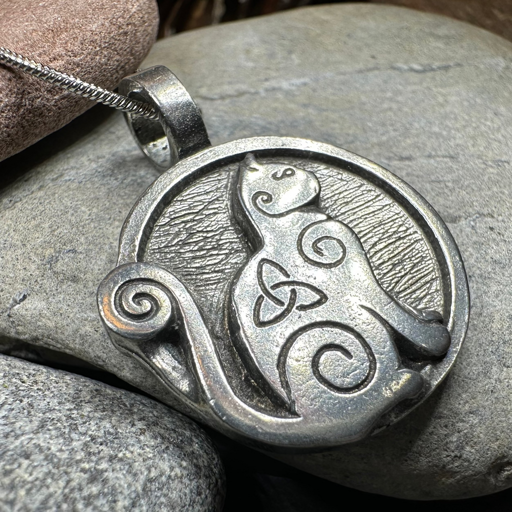 Celtic Spiral Cat Pewter Necklace - Handmade in the U.S.A. | Pendant | Wiccan Center