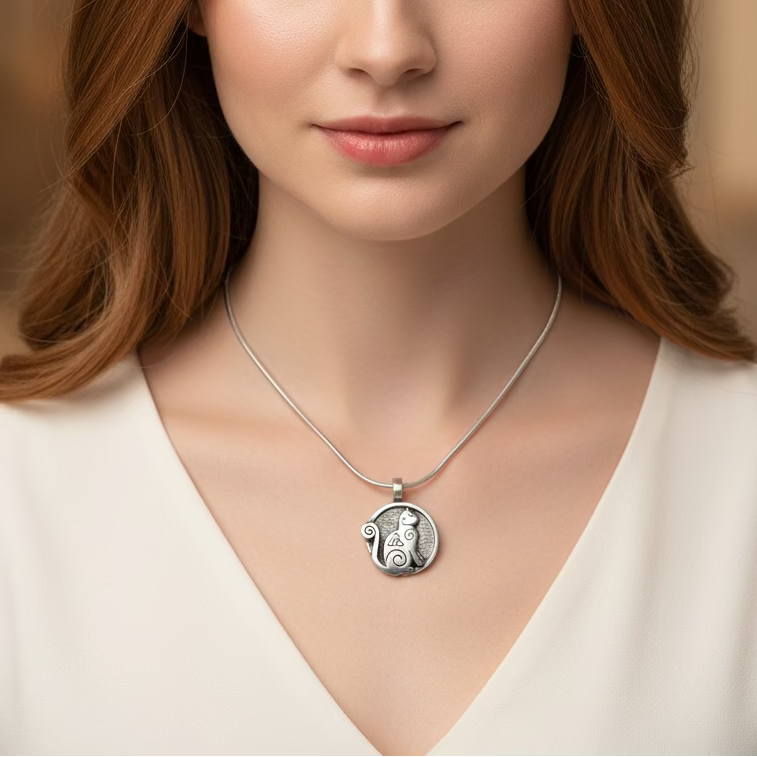 Celtic Spiral Cat Pewter Necklace - Handmade in the U.S.A. | Pendant | Wiccan Center