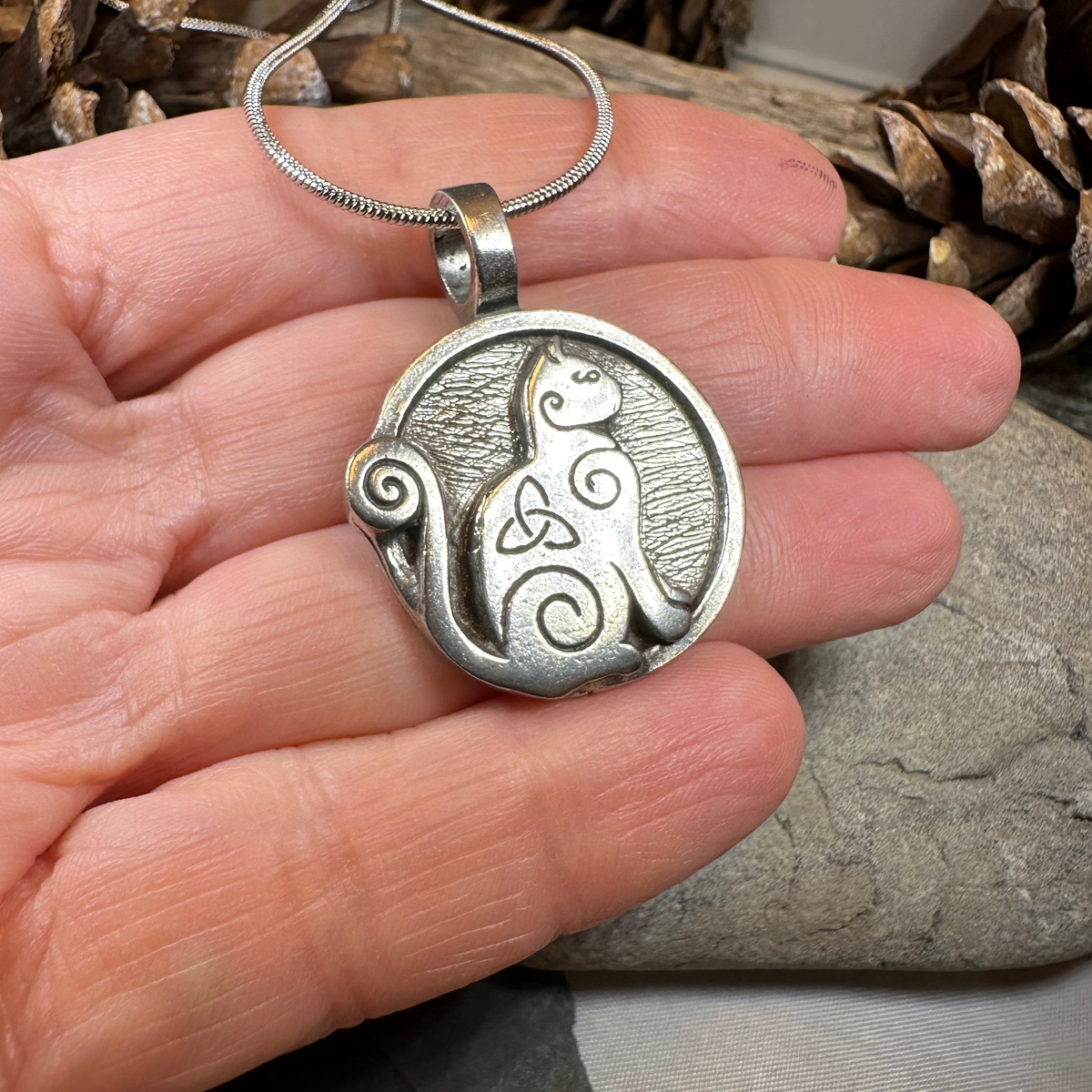 Celtic Spiral Cat Pewter Necklace - Handmade in the U.S.A. | Pendant | Wiccan Center