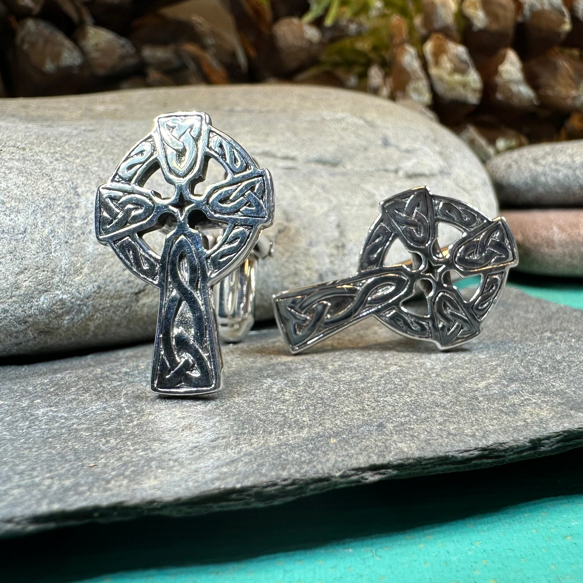 Celtic Cross Cuff Links in Sterling Silver