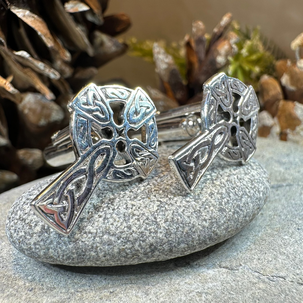 Celtic Cross Cuff Links in Sterling Silver