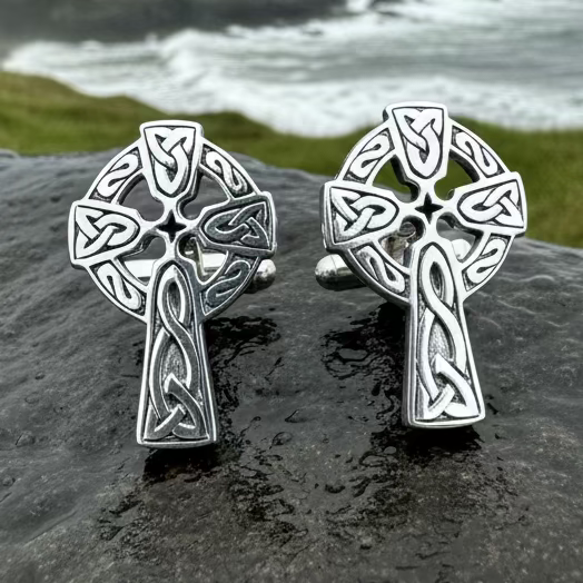 Celtic Cross Cuff Links in Sterling Silver