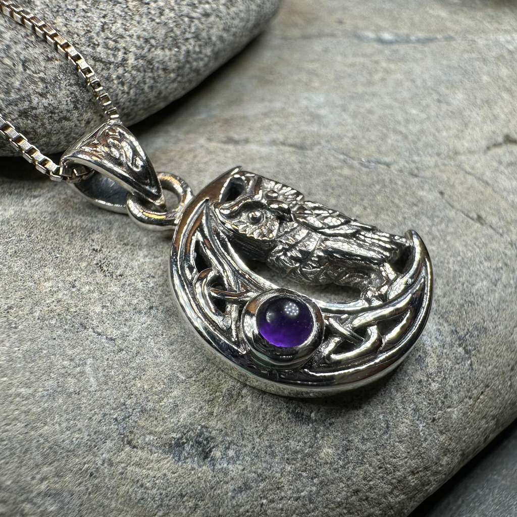 Owl Crescent Moon Necklace in Sterling Silver | Pendant | Wiccan Center