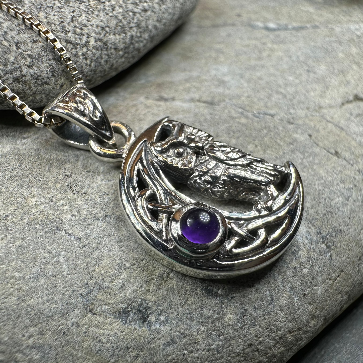 Owl Crescent Moon Necklace in Sterling Silver | Pendant | Wiccan Center