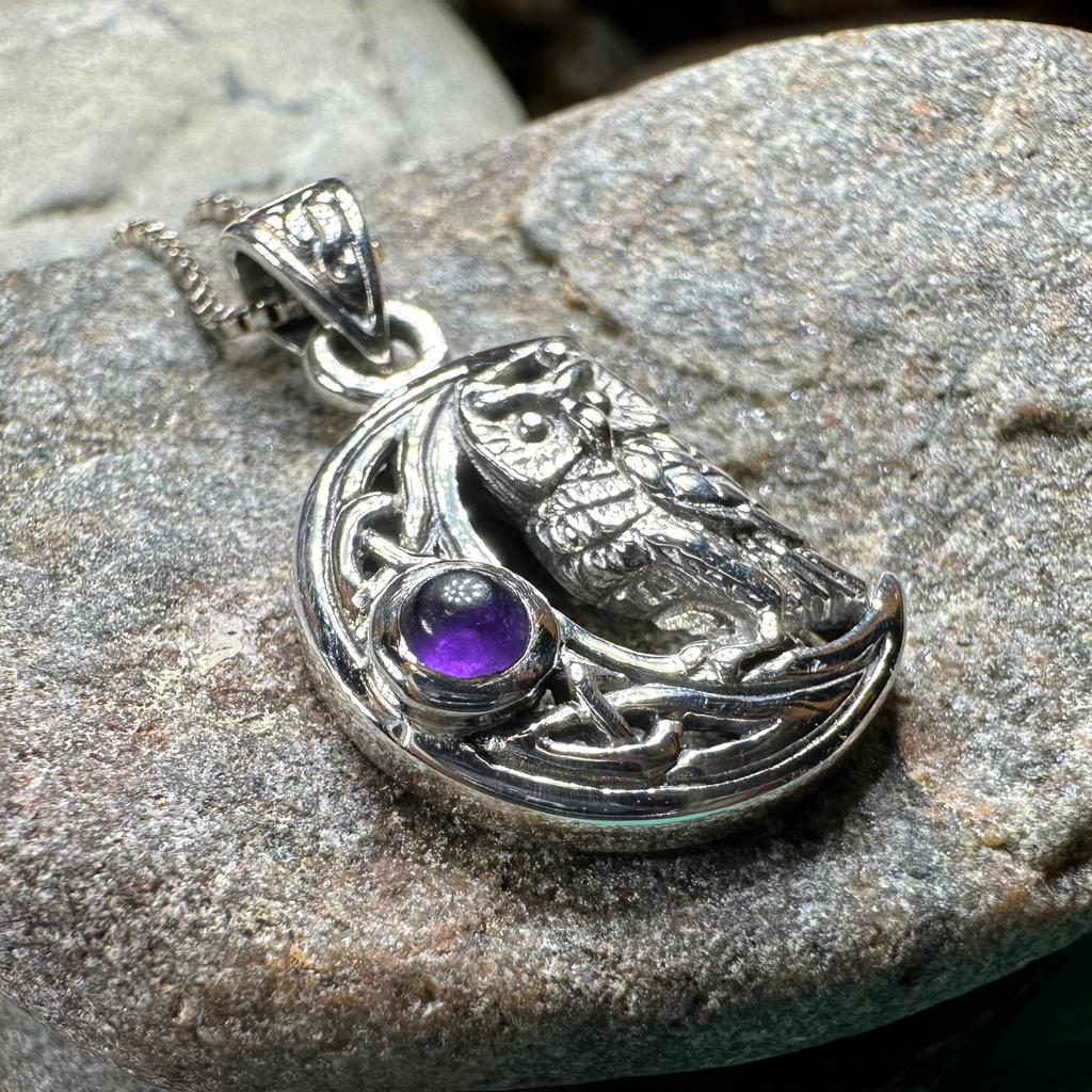 Owl Crescent Moon Necklace in Sterling Silver | Pendant | Wiccan Center