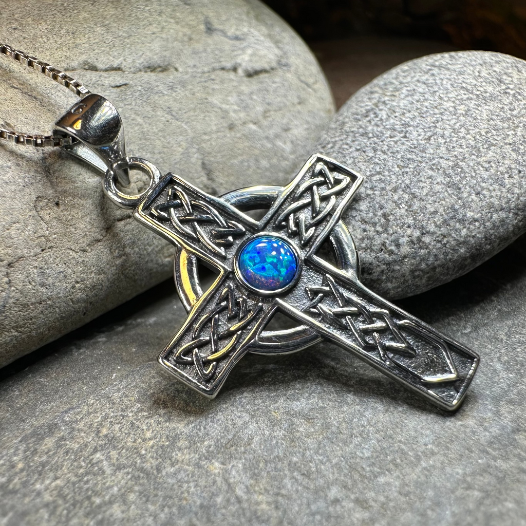 Rhys Opal Celtic Cross Necklace | Pendant | Wiccan Center