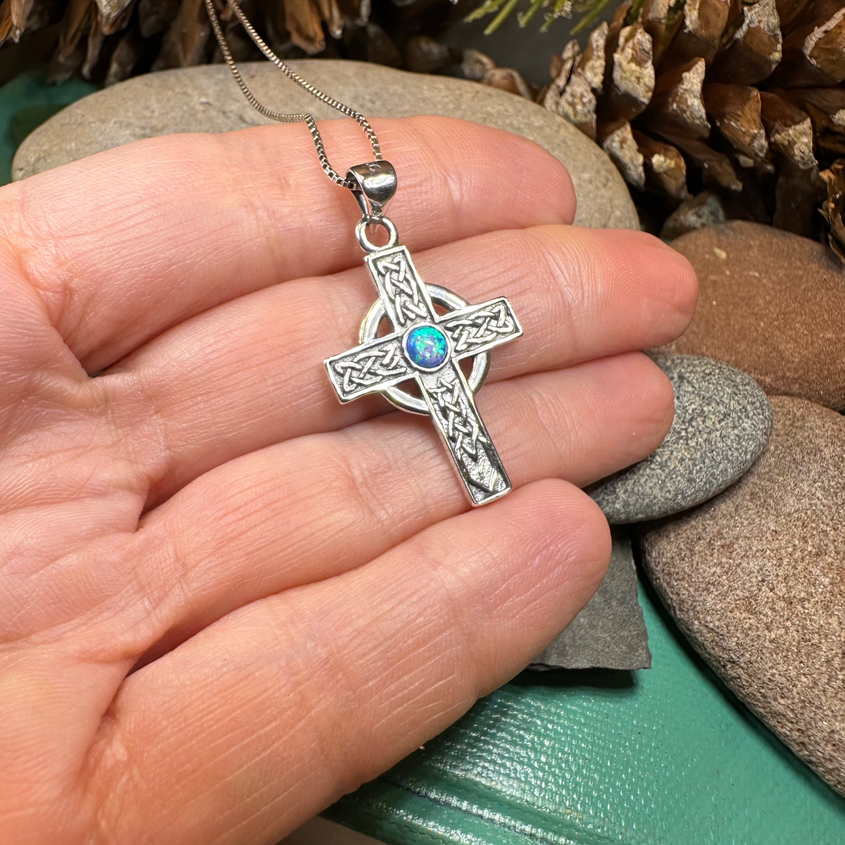 Rhys Opal Celtic Cross Necklace | Pendant | Wiccan Center
