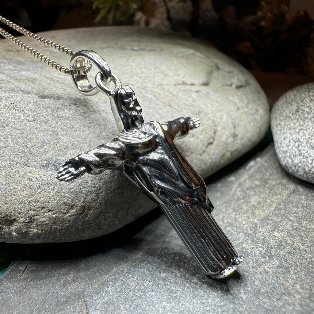 Christ the Redeemer Cross Necklace in Sterling Silver | Pendant | Wiccan Center