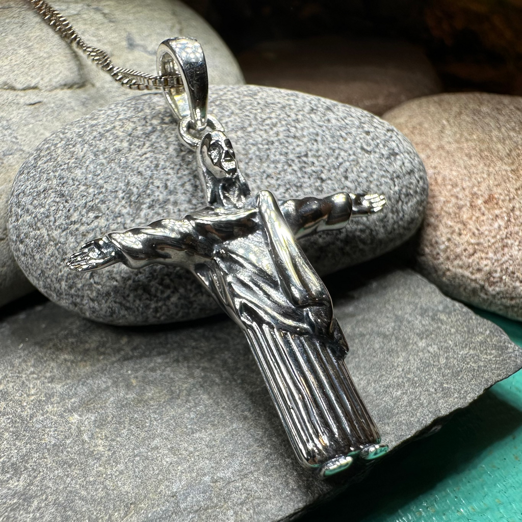 Christ the Redeemer Cross Necklace in Sterling Silver | Pendant | Wiccan Center