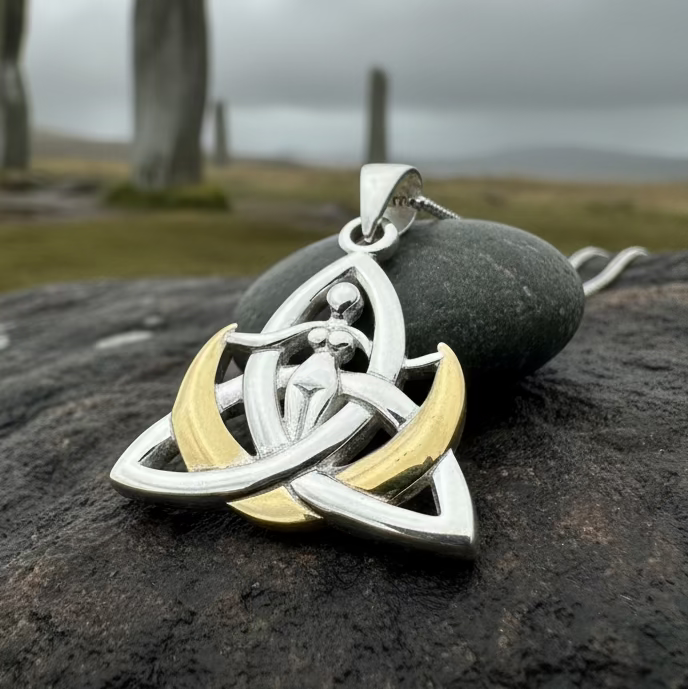 Celtic Crescent Moon Goddess Necklace in Sterling Silver | Pendant | Wiccan Center