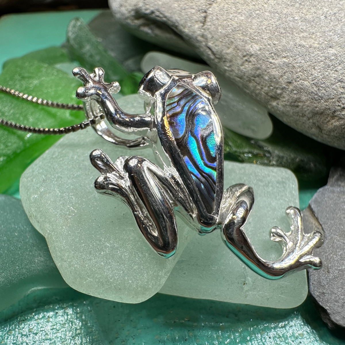 Abalone Frog Necklace in Sterling Silver