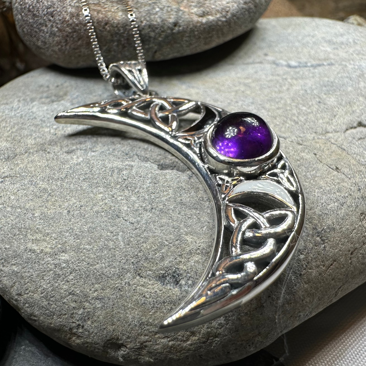Sabrina Celtic Triple Moon Necklace in Sterling Silver