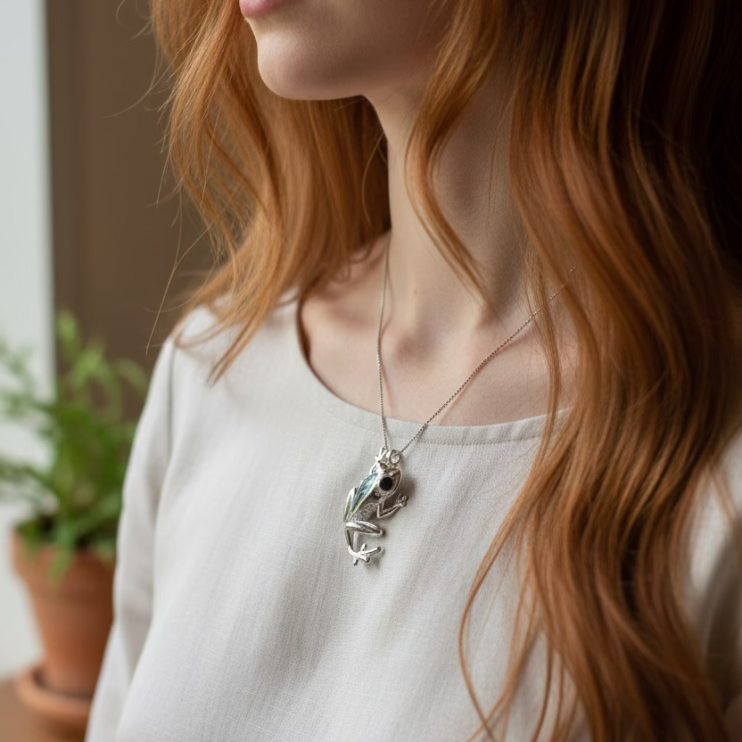 Abalone Frog Necklace in Sterling Silver