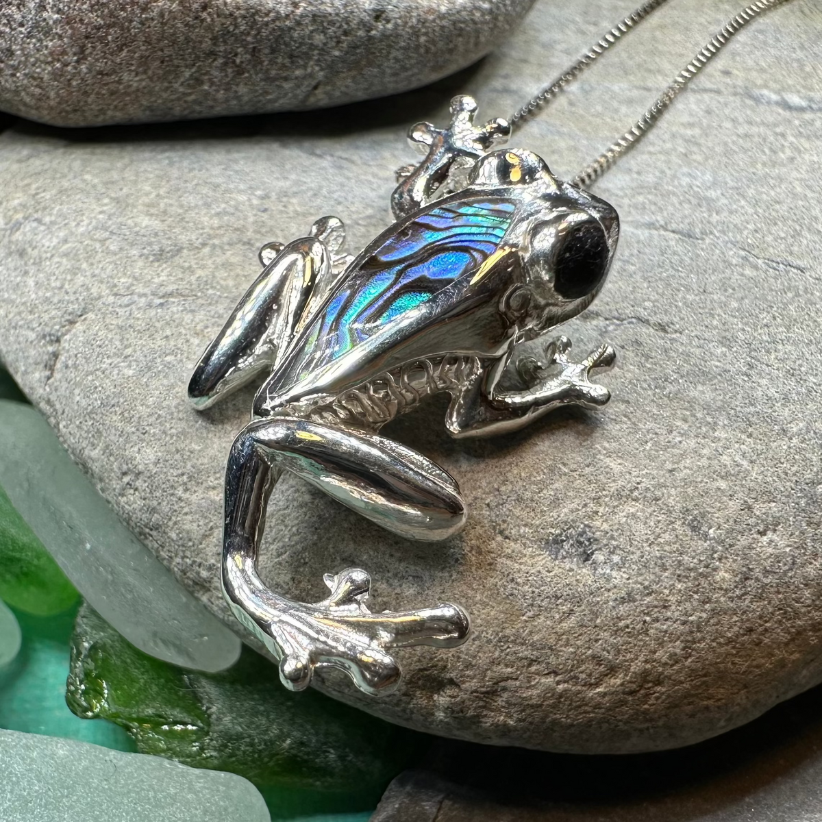 Abalone Frog Necklace in Sterling Silver