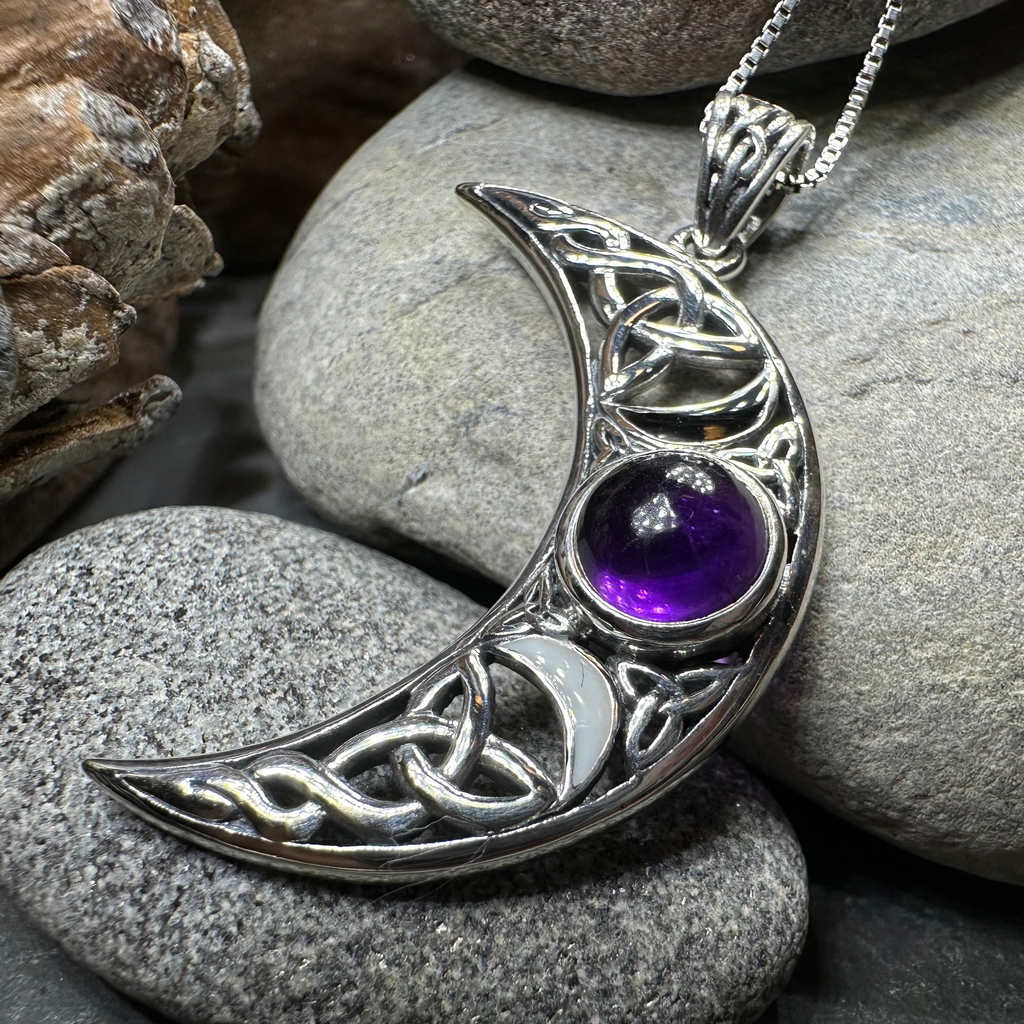 Sabrina Celtic Triple Moon Necklace in Sterling Silver