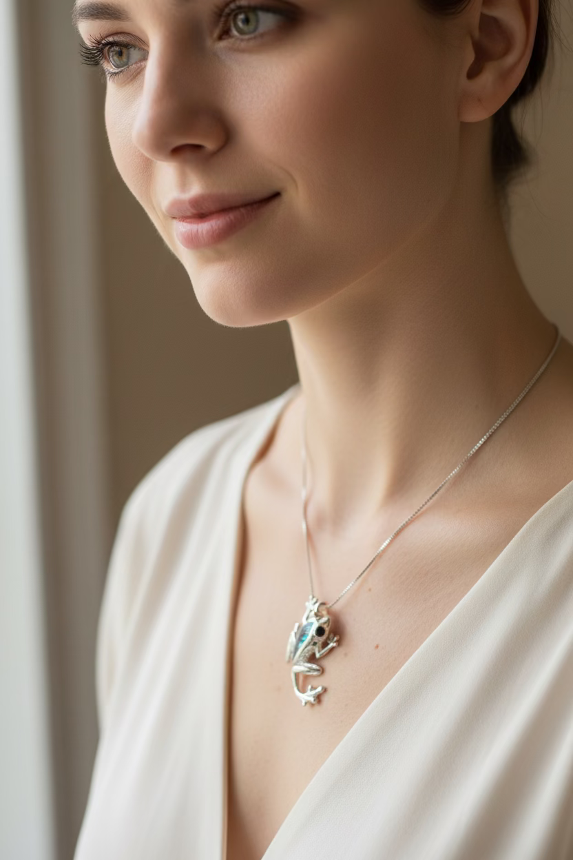 Abalone Frog Necklace in Sterling Silver