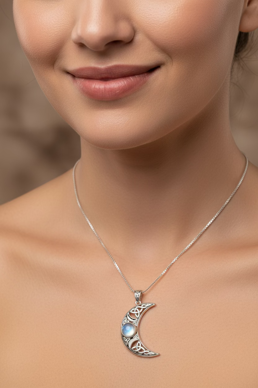 Sabrina Celtic Triple Moon Necklace in Sterling Silver