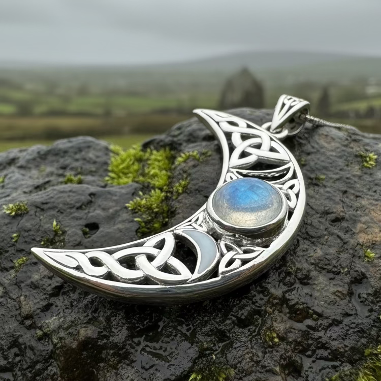 Sabrina Celtic Triple Moon Necklace in Sterling Silver | Pendant | Wiccan Center