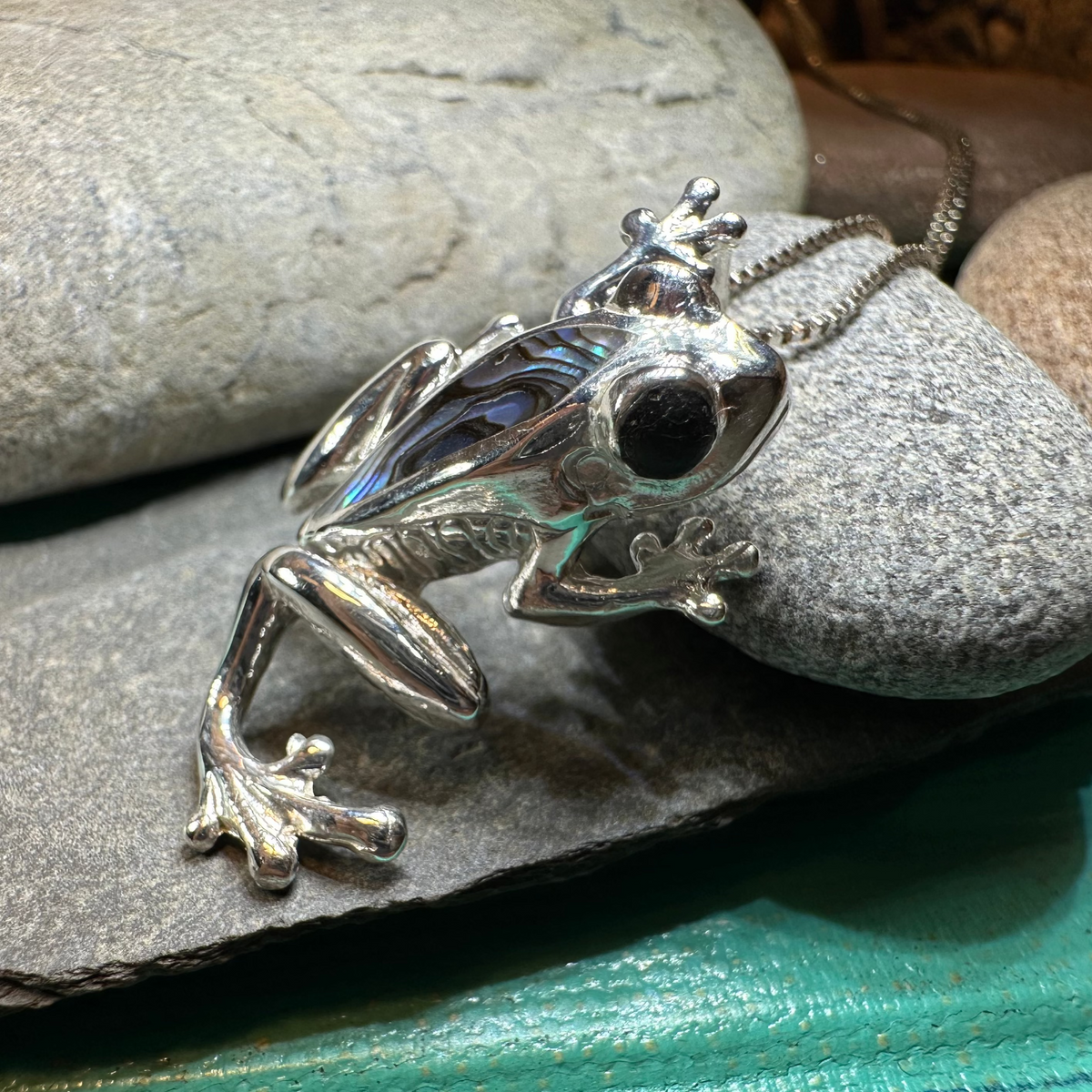 Abalone Frog Necklace in Sterling Silver