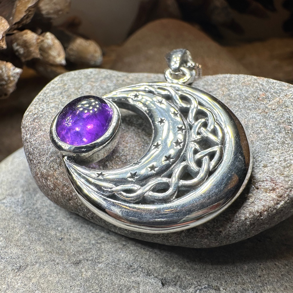 Dianthe Celtic Moon Necklace in Sterling Silver