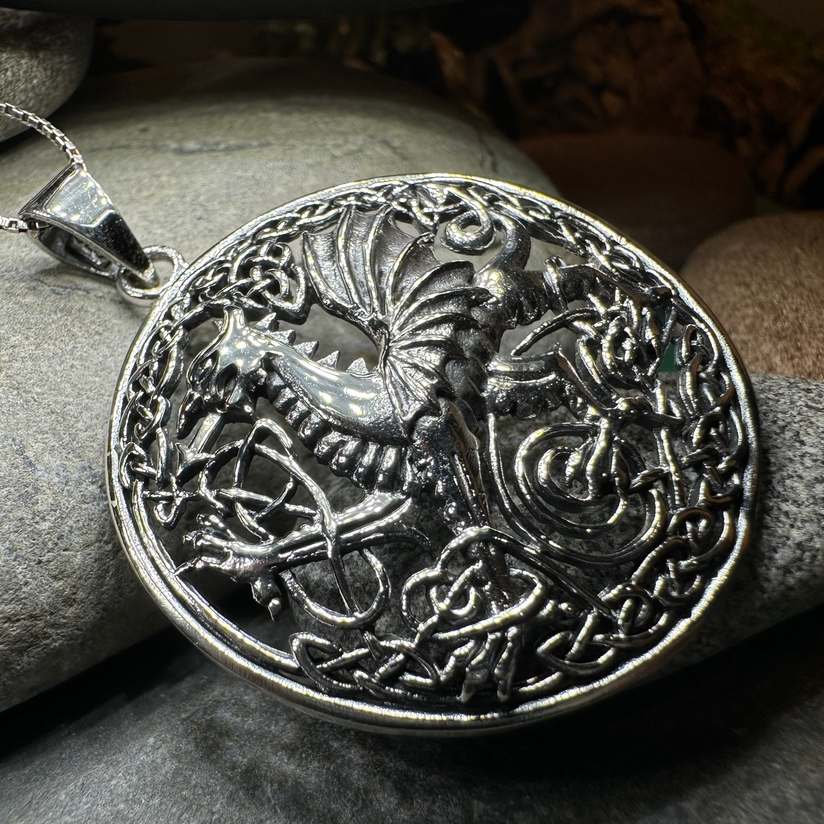 Large Welsh Dragon Necklace in Sterling Silver | Pendant | Wiccan Center