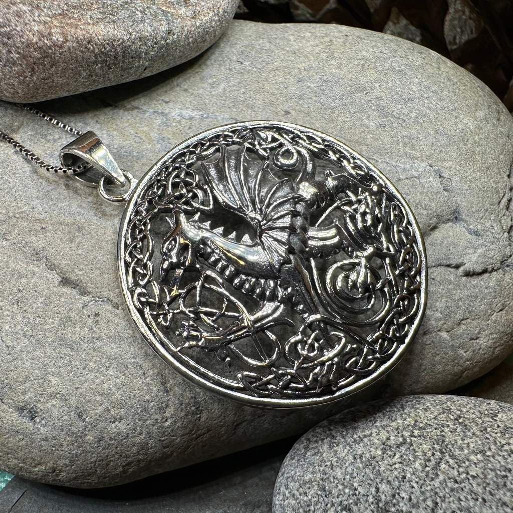 Large Welsh Dragon Necklace in Sterling Silver | Pendant | Wiccan Center