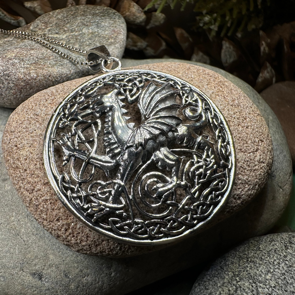 Large Welsh Dragon Necklace in Sterling Silver | Pendant | Wiccan Center