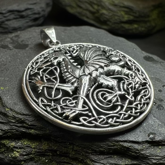 Large Welsh Dragon Necklace in Sterling Silver | Pendant | Wiccan Center