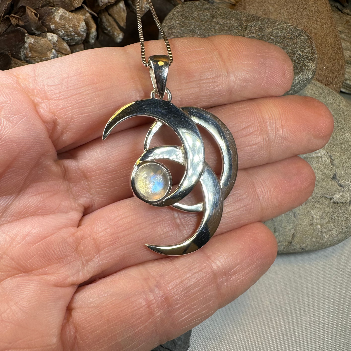 Moonshadow Triple Moon Necklace in Sterling Silver | Pendant | Wiccan Center