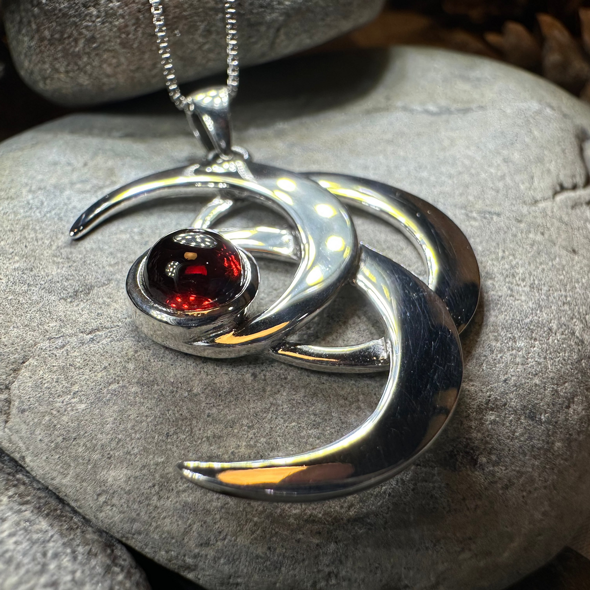 Moonshadow Triple Moon Necklace in Sterling Silver | Pendant | Wiccan Center