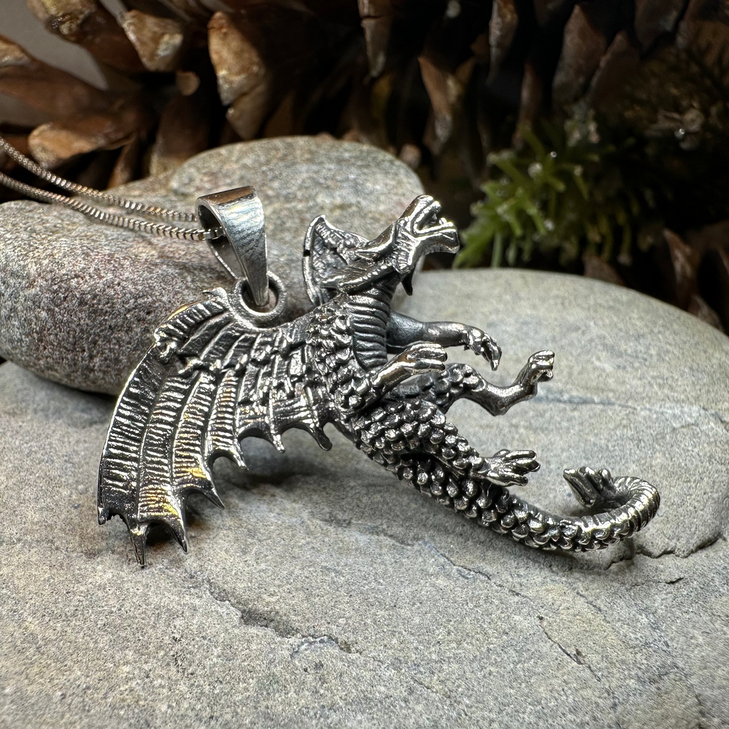 Large Zee Dragon Necklace in Sterling Silver | Pendant | Wiccan Center