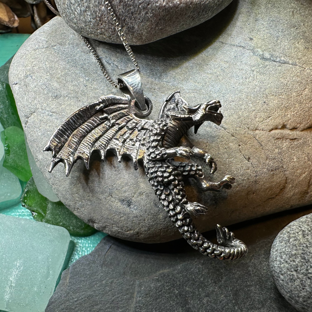 Large Zee Dragon Necklace in Sterling Silver | Pendant | Wiccan Center