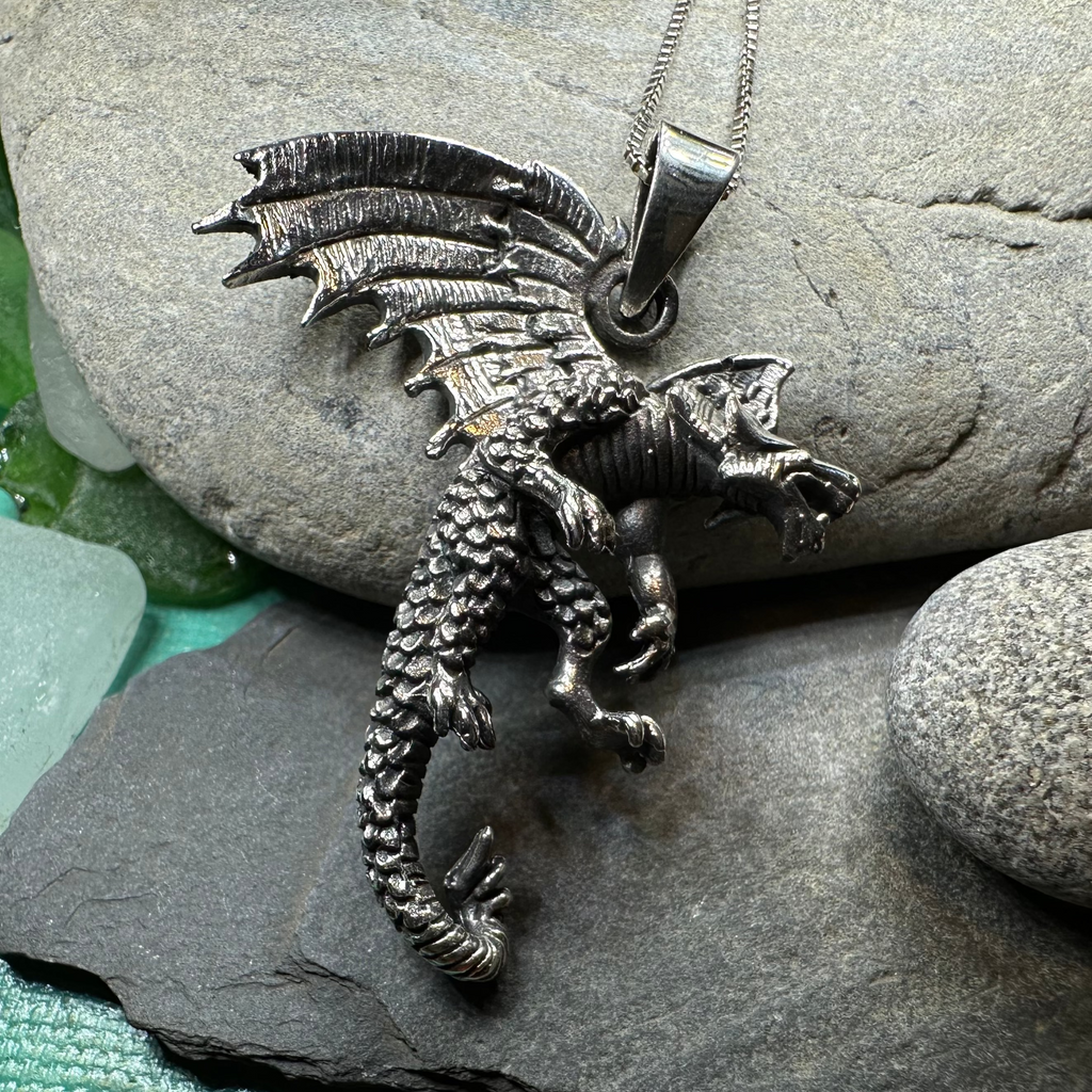 Large Zee Dragon Necklace in Sterling Silver | Pendant | Wiccan Center