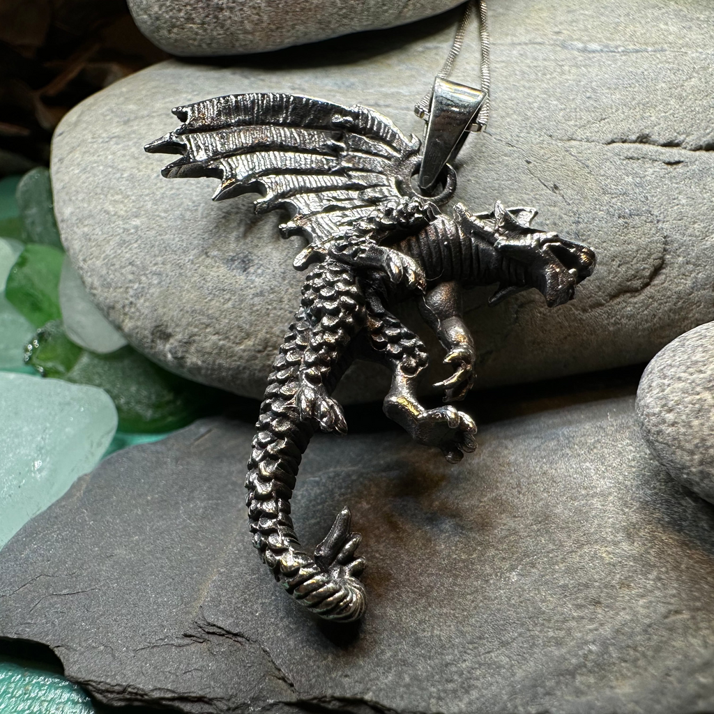 Large Zee Dragon Necklace in Sterling Silver | Pendant | Wiccan Center