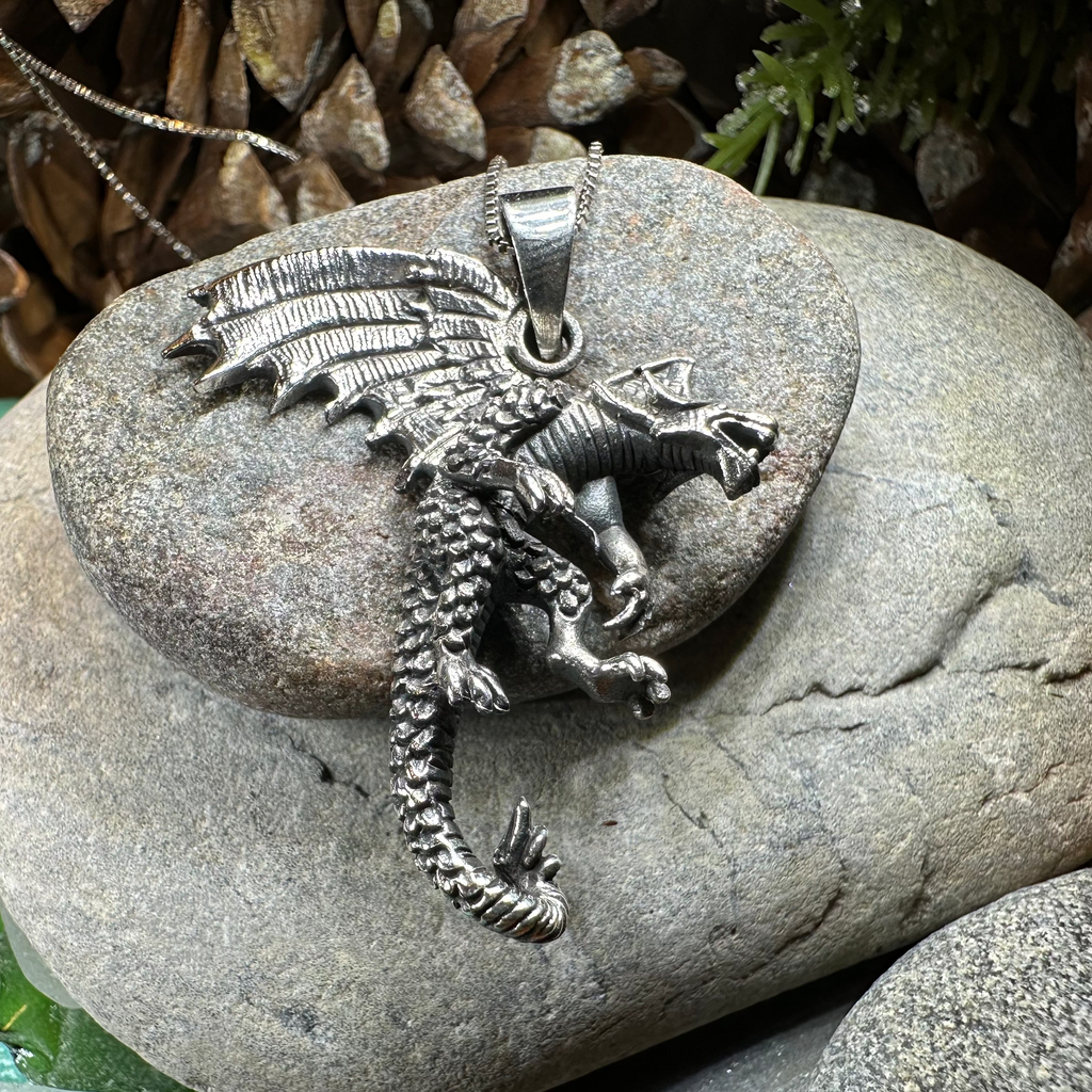 Large Zee Dragon Necklace in Sterling Silver | Pendant | Wiccan Center