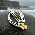 Golden Celtic Irish Harp Necklace in Sterling Silver