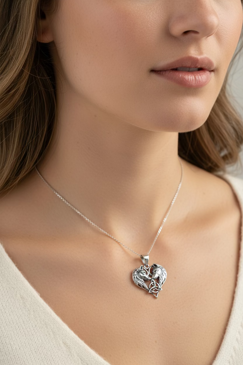 Wolf Lovers Necklace in Sterling Silver