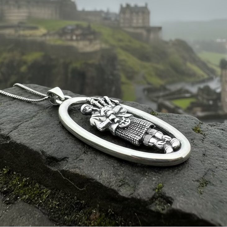 Proud Scottish Bagpiper Necklace in Sterling Silver
