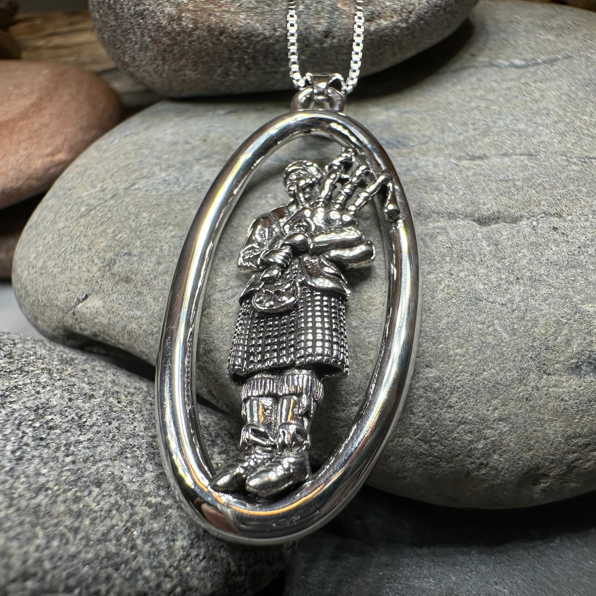 Proud Scottish Bagpiper Necklace in Sterling Silver