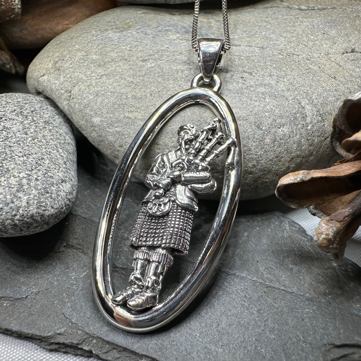 Proud Scottish Bagpiper Necklace in Sterling Silver